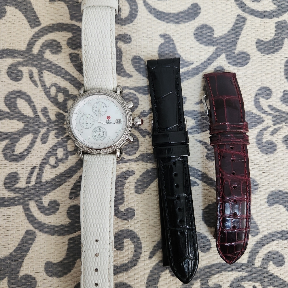 Michele Woman's CSX Diamond Chronograph Watch /3 Leather Bands - Picture 3 of 6